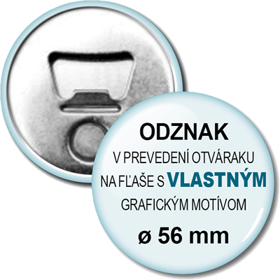 Jedinečné odznaky vyhotovené vo forme otvárača. Predná strana výrobku slúži na vyobrazenie vášho loga, reklamy alebo iného sloganu a spodná strana slúži na otváranie fliaš. Skvelý spôsob využitia reklamného predmetu aj na iné účely.Grafiku odznaku posielajte prosím podľa rozmerov v uvedenej tabuľke
