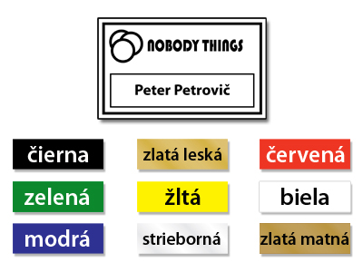 Plastový identifikátor používaný ako menovka slúžiaca na identifikovanie osôb.
farebný plast - hrúbka 1,2 mm
uchytenie - špendlík/clip
