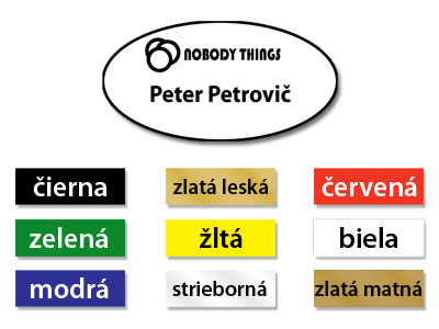 Plastový identifikátor používaný ako menovka slúžiaca na identifikovanie osôb.
farebný plast - hrúbka 1,2 mm
uchytenie - špendlík/clip