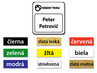 Plastový identifikátor používaný ako menovka slúžiaca na identifikovanie osôb.
farebný plast - hrúbka 1,2 mm
uchytenie - špendlík/clip