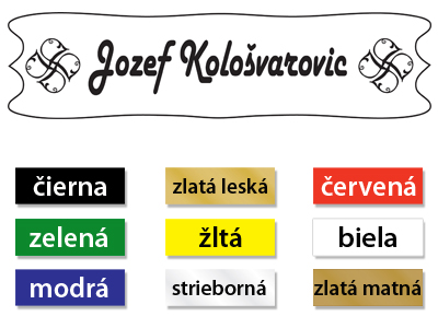Menovka - plastová použiteľná na dvere, prípadne schránku.
Farebný plast, hrúbka 1,2 mm.Hľadáte atraktívnu a praktickú menovku na dvere či schránku? Vyskúšajte tie kvalitné z gravírovacieho plastu s lesklým či matným povrchom. Vďaka vysokej kvalite sú naše produkty vhodné do interiéru aj exteriéru. Na zadnej strane je obojstranná lepiaca páska, ktorá slúži na jednoduché prichytenie na dvere či schránku. V prípade potreby je produkt možné dodať s otvormi na skrutky. Naše menovky sú ponúkané v nasledujúcom farbenom prevedení: čierna, biela, žltá, modrá, zlatá, strieborná, zelená. Na požiadanie vieme dodať aj iný tvar či rozmer rovnako ako aj iný typ písma ako je uvedený v ponuke. V takomto prípade nás prosím kontaktujete emailom alebo telefonicky.