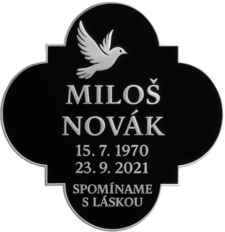 Odolná náhrobná tabuľka - krásna a praktická
  Lesklá tabuľka z hliníkového kompozitu vhodná do každého počasia. Nejde o plast, ale o pevnú konštrukciu s dlhou životnosťou a stabilitou farieb.

  Prehľad výhod
  
    Trvácnosť materiálu - odolá UV, mrazu, vlhkosti.
    Estetika - luxusný lesk a dôstojný vzhľad.
    Údržba - minimum starostí.
    Gravír - presný text, motív, fotografia.
    Cena - priaznivá k rozpočtu.
  

  Individualizácia
  
    Osobné údaje, venovania, citáty.
    Fotka s úpravou v cene návrhu.
    Kontrastné farebné kombinácie.
    Rozmer na mieru.
  

  Spracovanie
  
    Materiál: Dibond/ACP.
    Povrch: vysoký lesk, odolnosť voči poveternosti.
    Hrany: čisté, bezpečné; gravír kontrastný.
  

  Inštalácia
  
    Samolepiace podložky alebo otvory.
    Poradenstvo pri montáži.
  